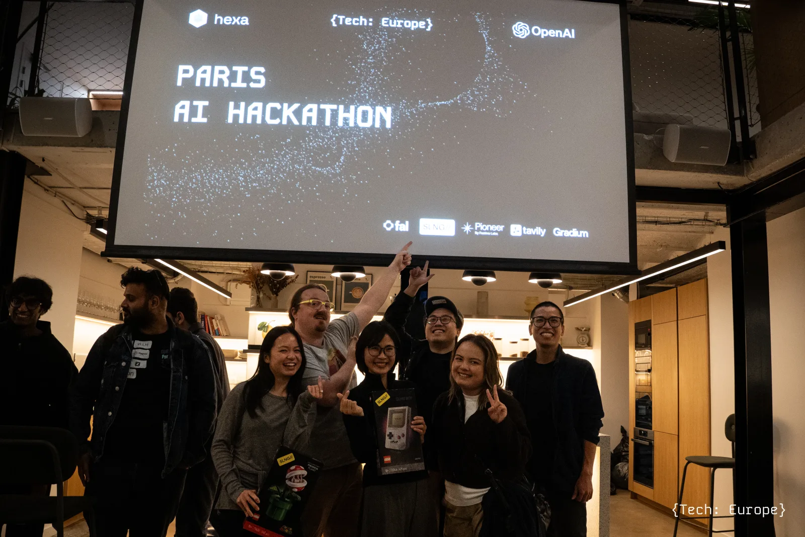 Team Tihado celebrating Lumen's Paris AI Hackathon win